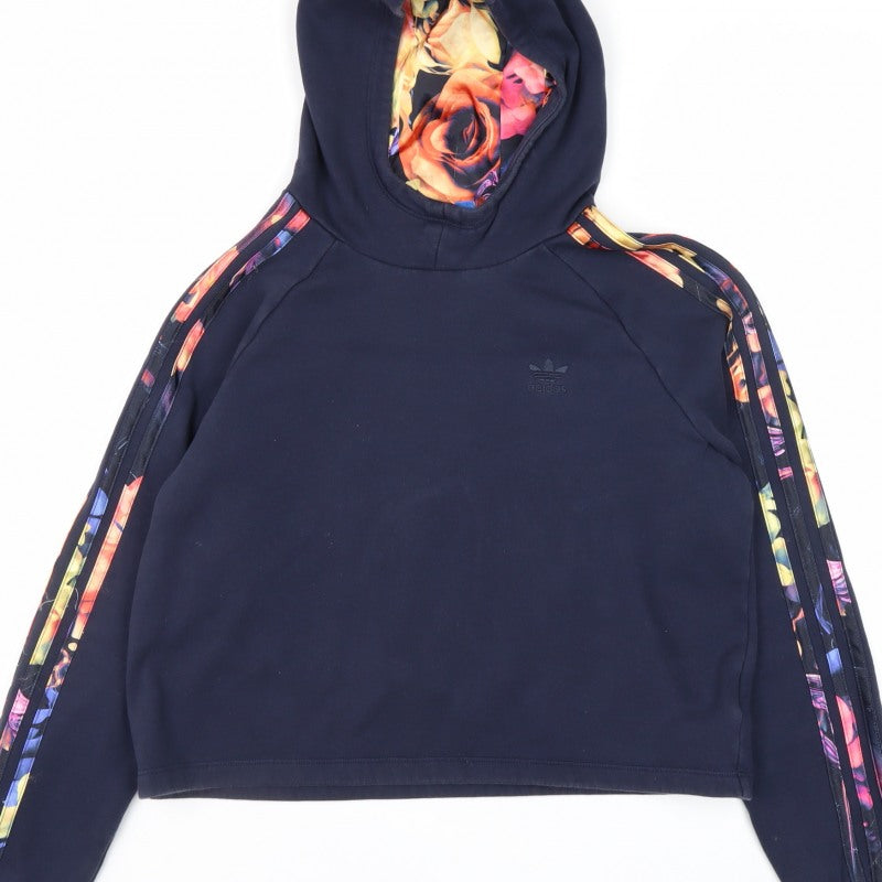 Adidas Girls Black 14-15 Years Floral Stripe Pullover Hoodie