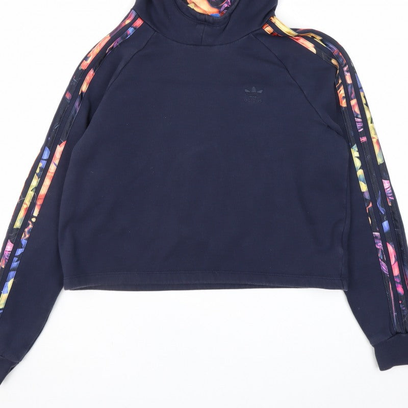 Adidas Girls Black 14-15 Years Floral Stripe Pullover Hoodie