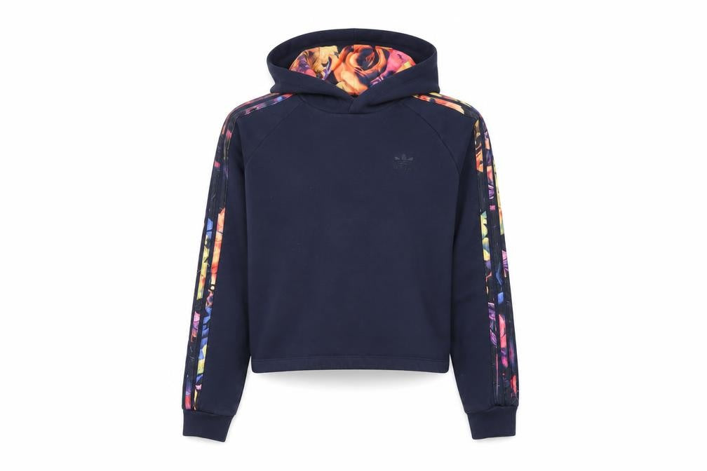 Adidas Girls Black 14-15 Years Floral Stripe Pullover Hoodie