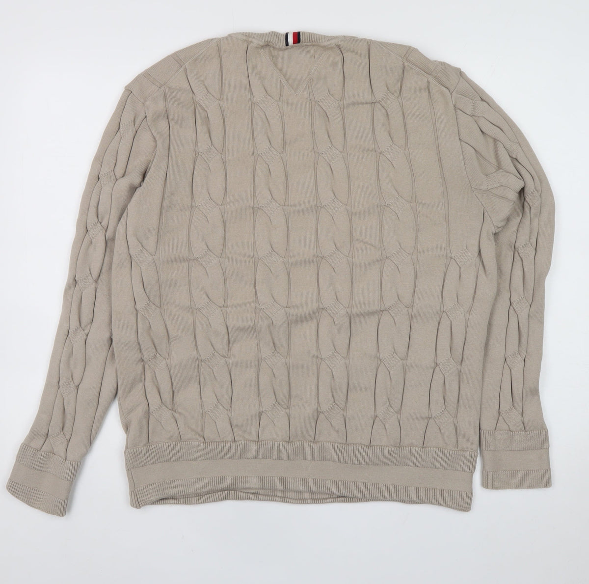 Tommy Hilfiger Men’s Beige M Cable Knit Cotton Crew Neck Jumper