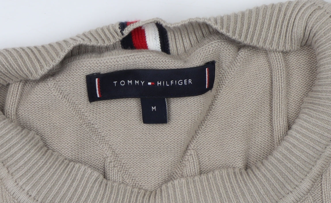 Tommy Hilfiger Men’s Beige M Cable Knit Cotton Crew Neck Jumper