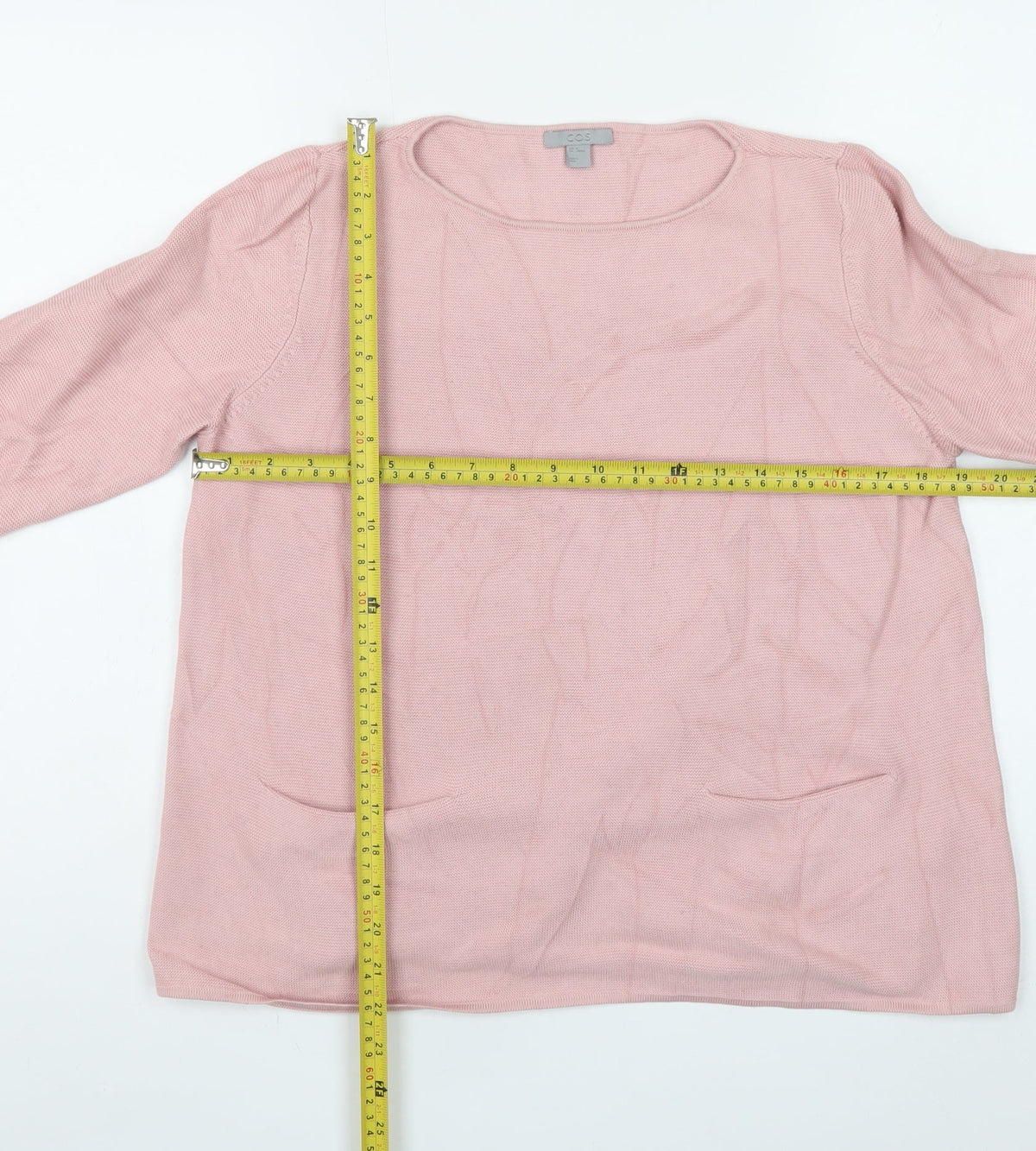 COS Women Pink Cotton Knit Pocket Pullover Jumper Size M