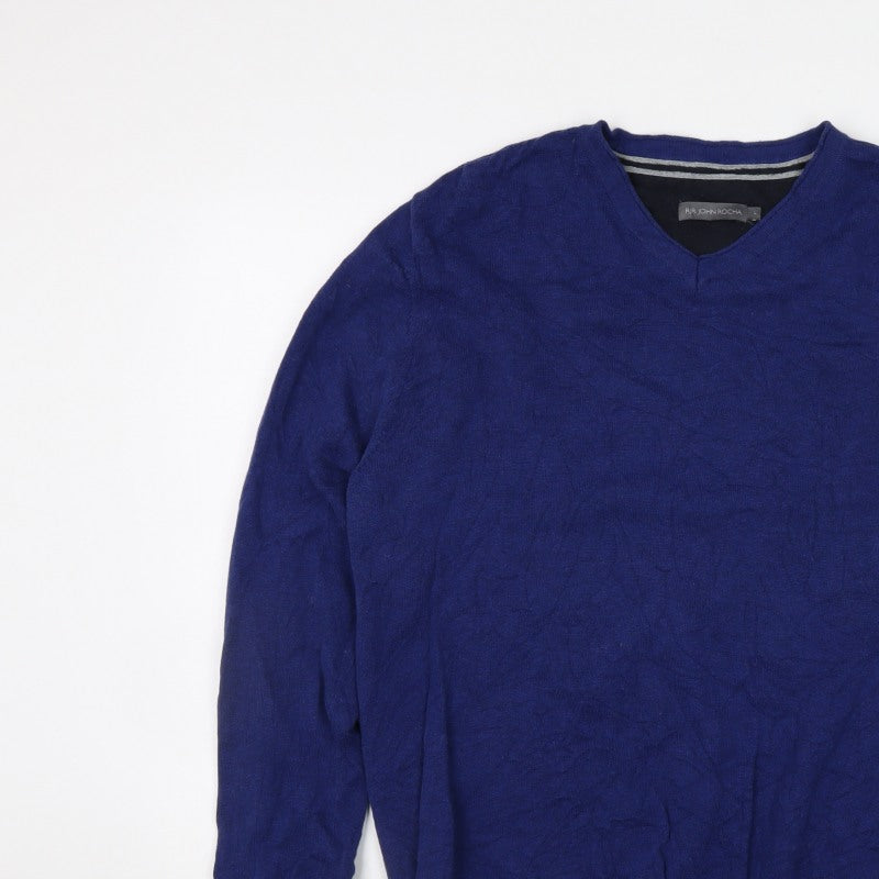 RJR John Rocha Men’s Blue Cotton V-Neck Pullover Jumper Size L