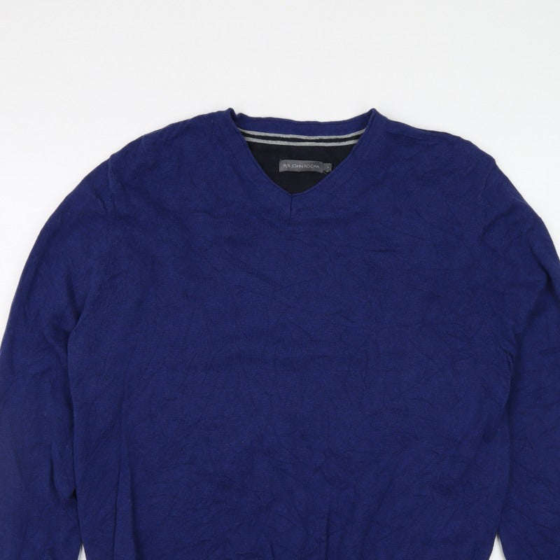 RJR John Rocha Men’s Blue Cotton V-Neck Pullover Jumper Size L