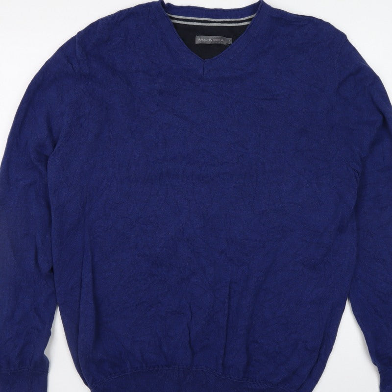 RJR John Rocha Men’s Blue Cotton V-Neck Pullover Jumper Size L
