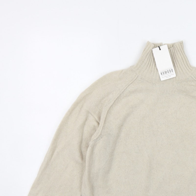 Komodo Women’s Beige Merino Wool High Neck Raglan Jumper Size 2