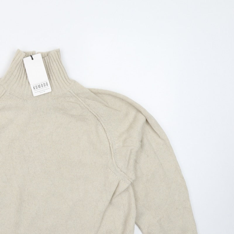 Komodo Women’s Beige Merino Wool High Neck Raglan Jumper Size 2