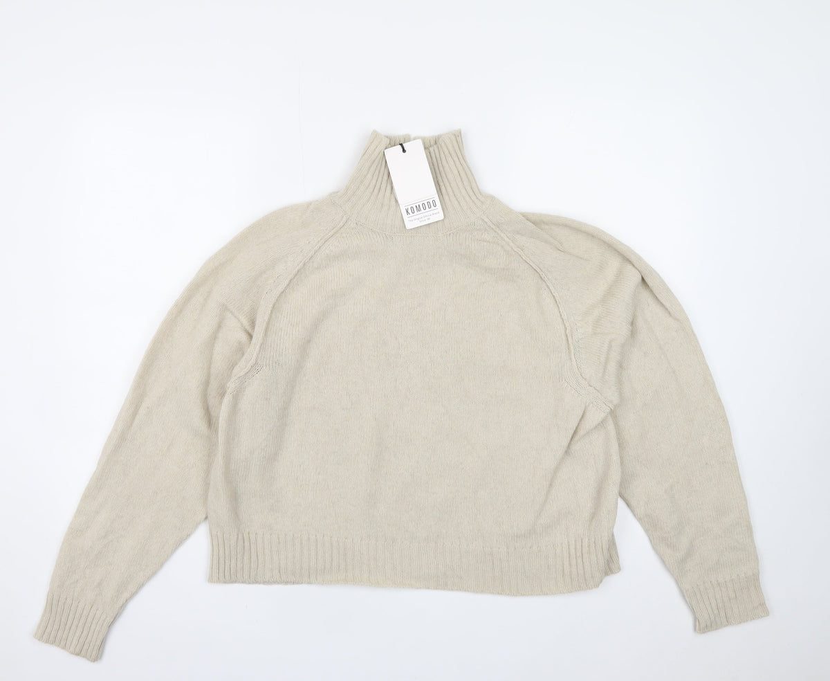 Komodo Women’s Beige Merino Wool High Neck Raglan Jumper Size 2