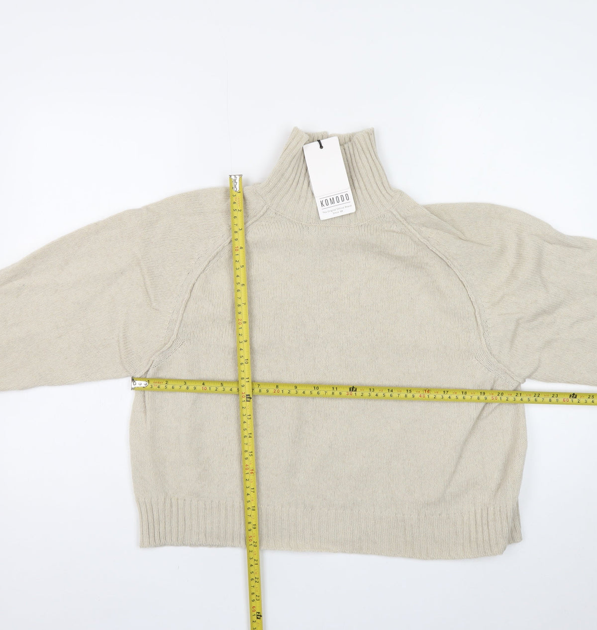 Komodo Women’s Beige Merino Wool High Neck Raglan Jumper Size 2