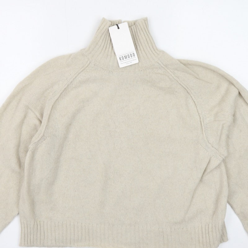 Komodo Women’s Beige Merino Wool High Neck Raglan Jumper Size 2