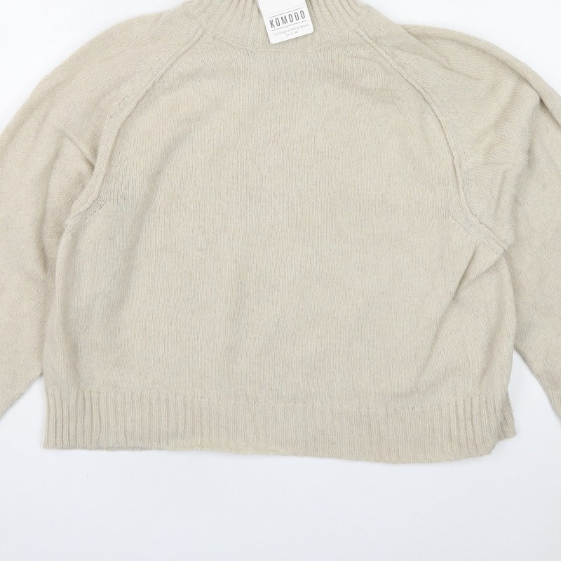 Komodo Women’s Beige Merino Wool High Neck Raglan Jumper Size 2