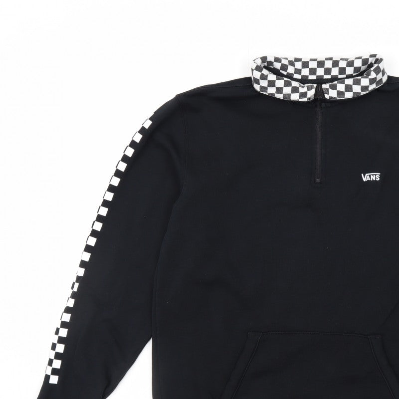 Vans Men’s Black Small 1/4 Zip Pullover Hoodie Checkerboard Logo