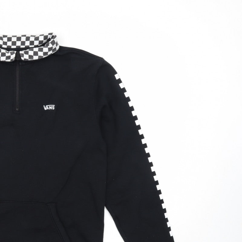 Vans Men’s Black Small 1/4 Zip Pullover Hoodie Checkerboard Logo