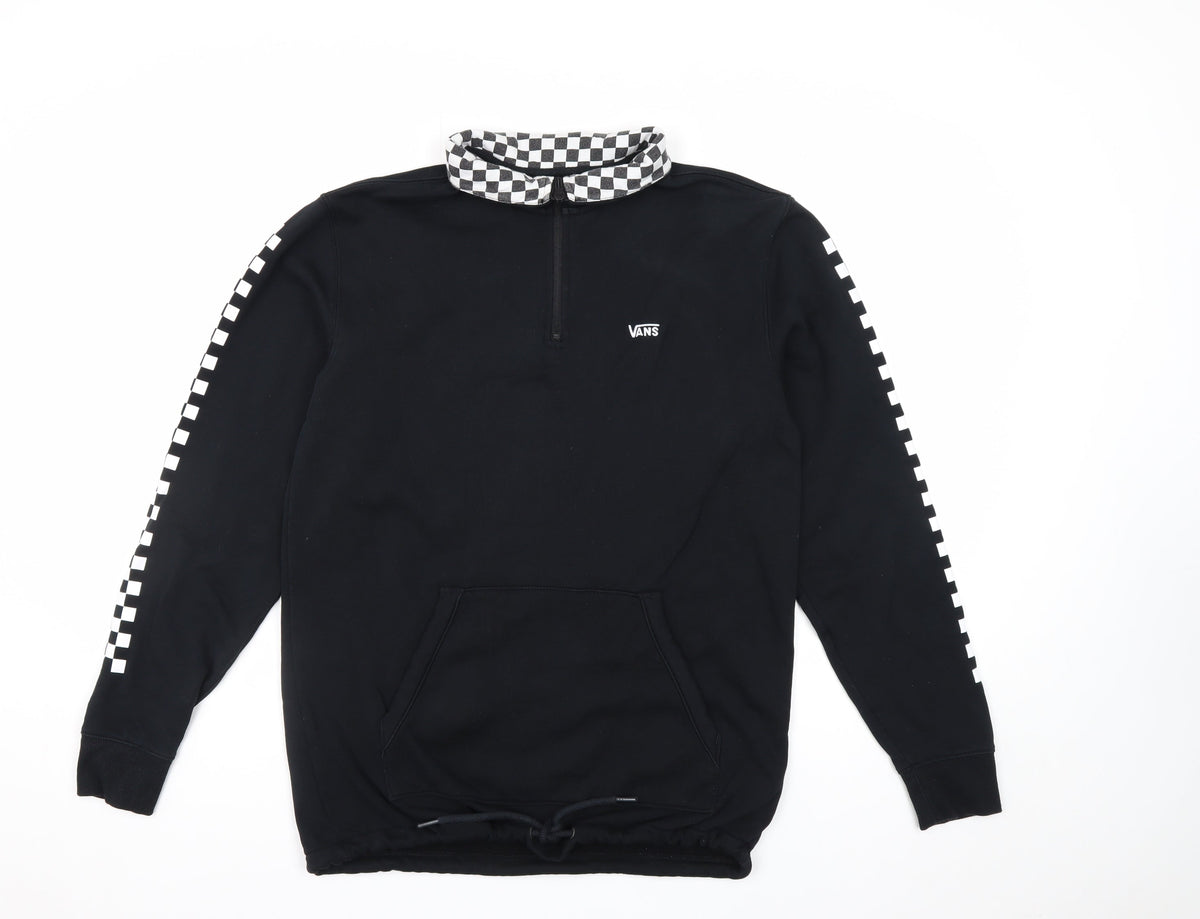 Vans Men’s Black Small 1/4 Zip Pullover Hoodie Checkerboard Logo