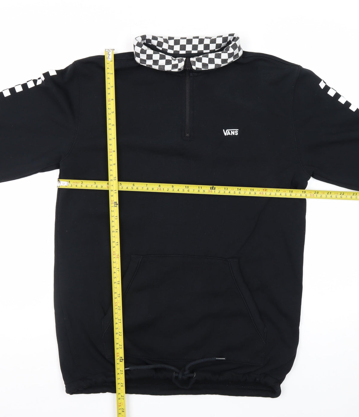 Vans Men’s Black Small 1/4 Zip Pullover Hoodie Checkerboard Logo