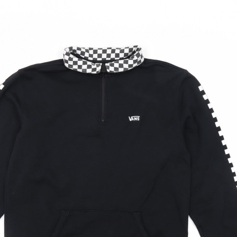 Vans Men’s Black Small 1/4 Zip Pullover Hoodie Checkerboard Logo