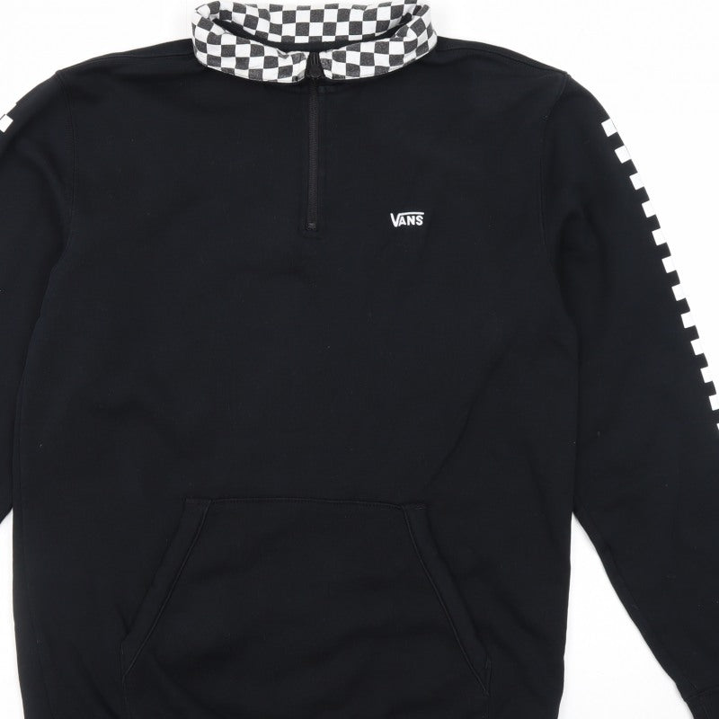Vans Men’s Black Small 1/4 Zip Pullover Hoodie Checkerboard Logo