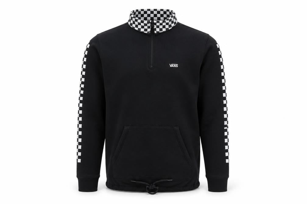 Vans Men’s Black Small 1/4 Zip Pullover Hoodie Checkerboard Logo