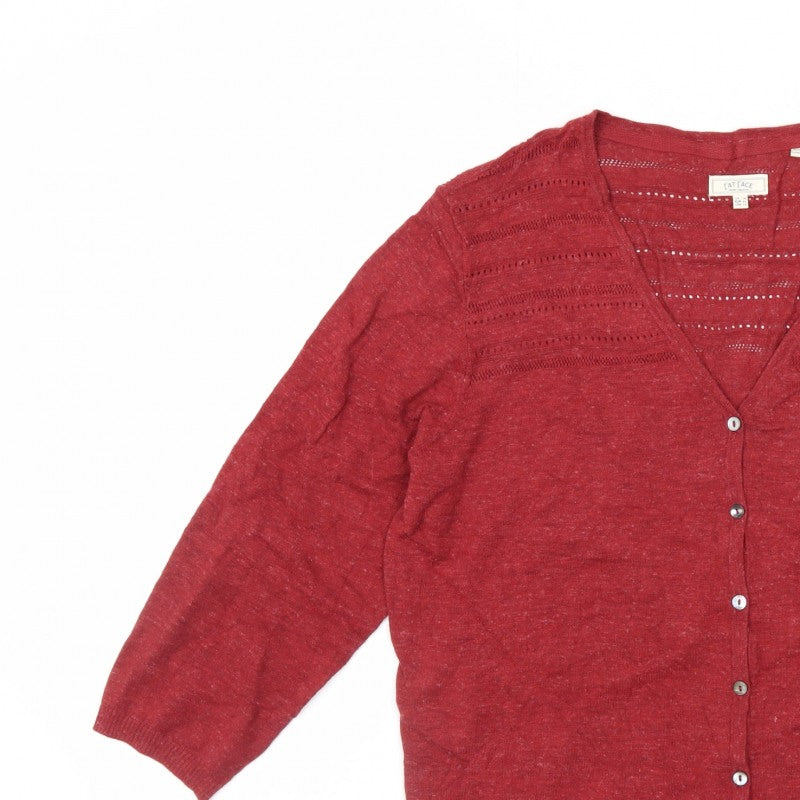 Fat Face Women’s Red Linen Blend V-Neck 3/4 Sleeve Cardigan UK 16
