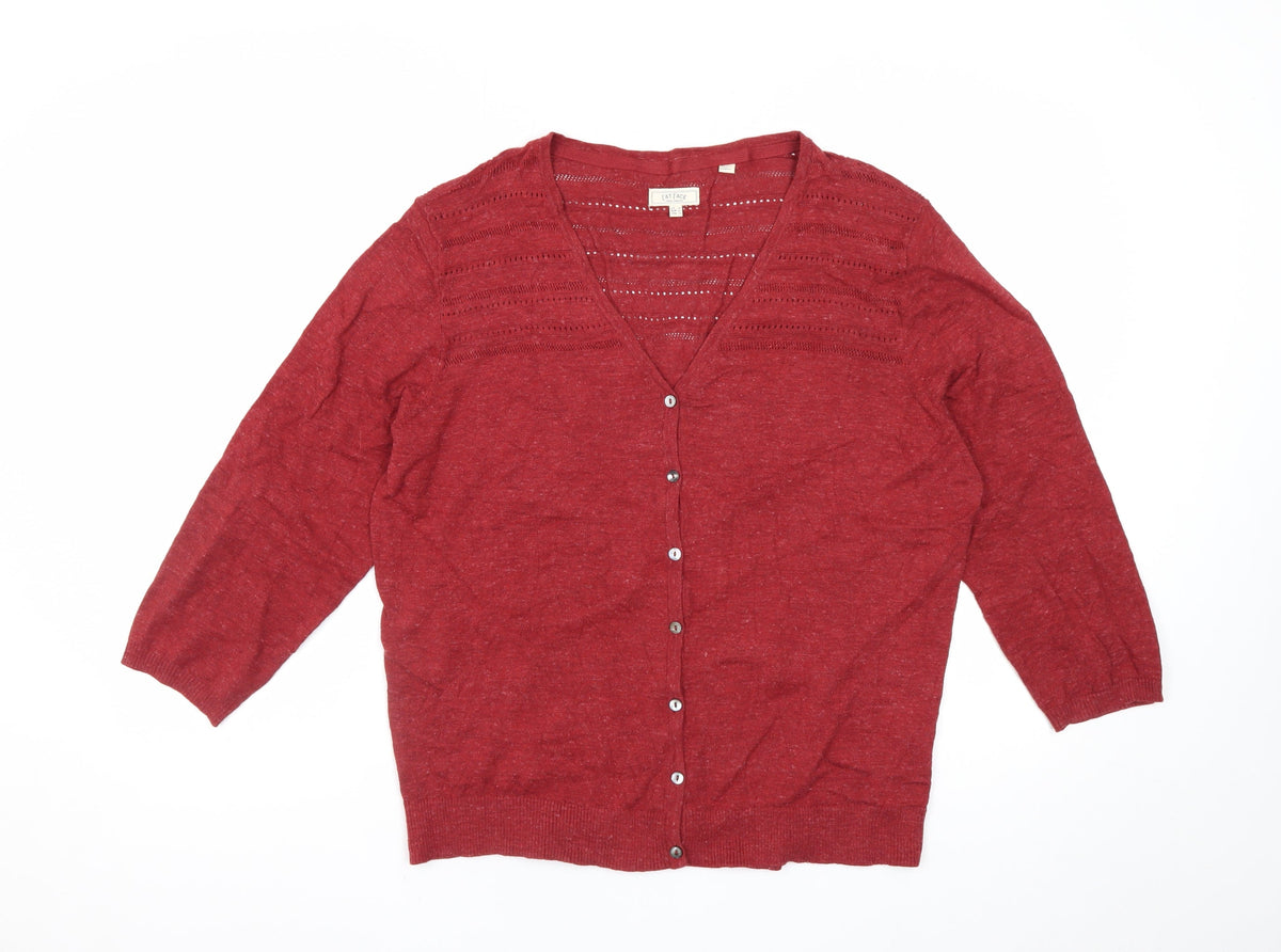 Fat Face Women’s Red Linen Blend V-Neck 3/4 Sleeve Cardigan UK 16
