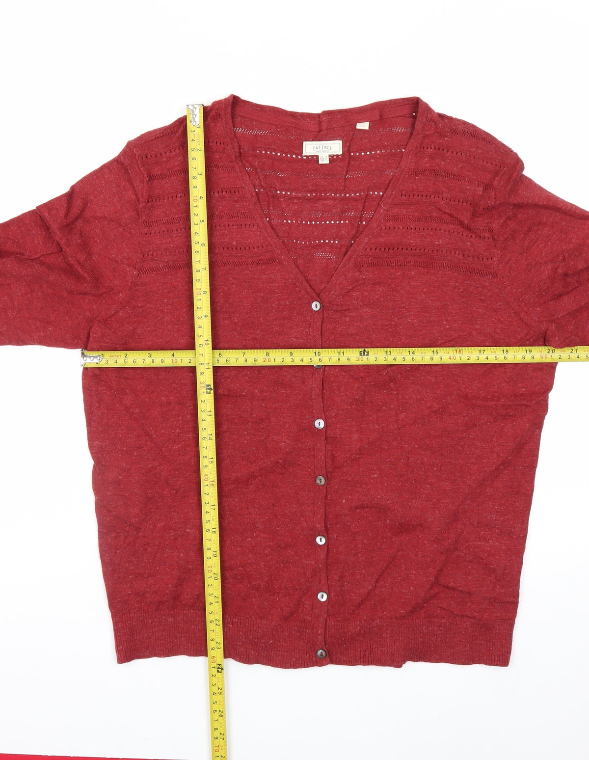 Fat Face Women’s Red Linen Blend V-Neck 3/4 Sleeve Cardigan UK 16