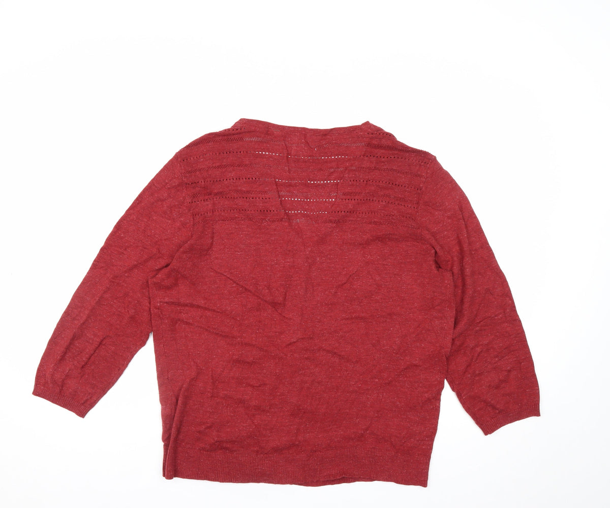 Fat Face Women’s Red Linen Blend V-Neck 3/4 Sleeve Cardigan UK 16