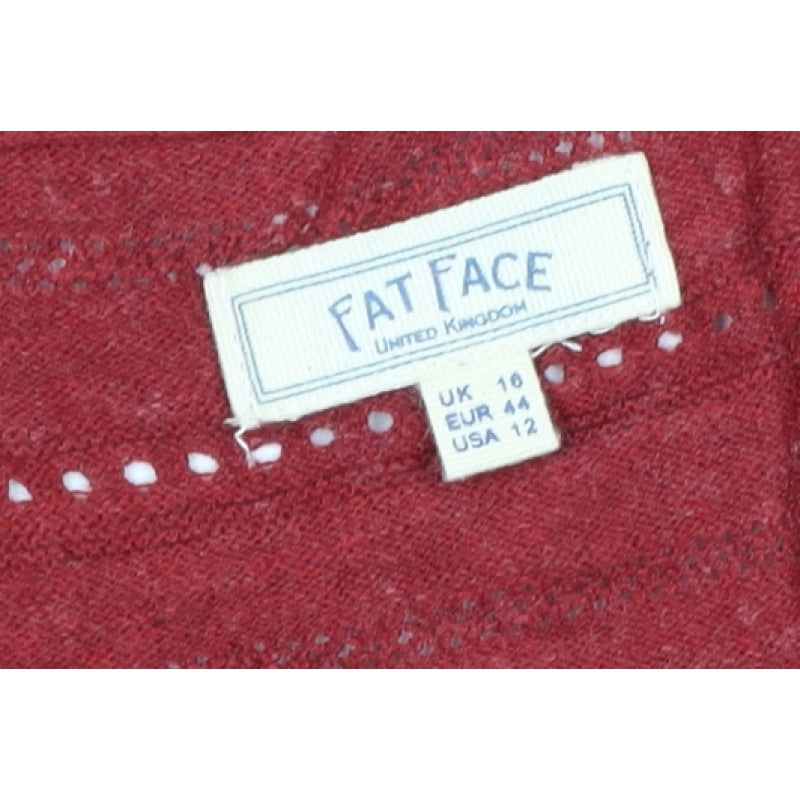 Fat Face Women’s Red Linen Blend V-Neck 3/4 Sleeve Cardigan UK 16