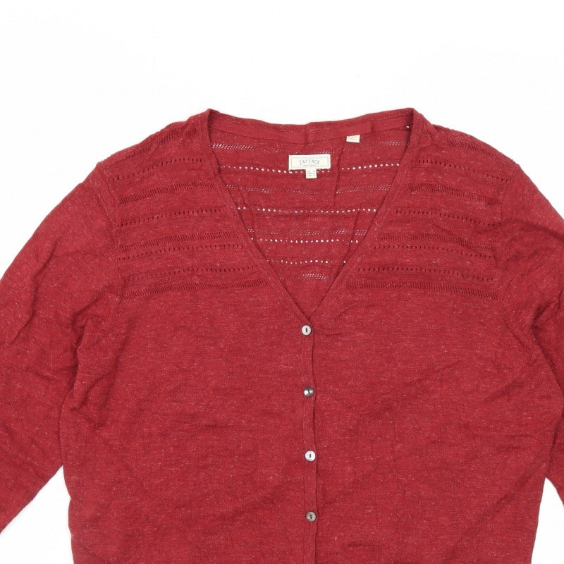 Fat Face Women’s Red Linen Blend V-Neck 3/4 Sleeve Cardigan UK 16
