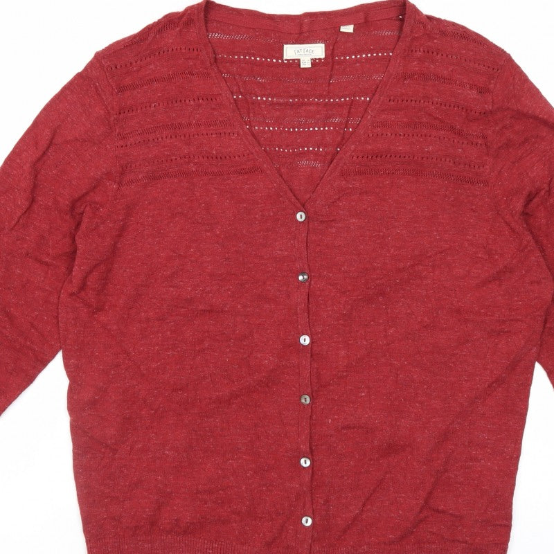 Fat Face Women’s Red Linen Blend V-Neck 3/4 Sleeve Cardigan UK 16