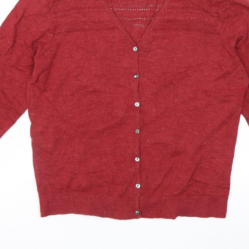 Fat Face Women’s Red Linen Blend V-Neck 3/4 Sleeve Cardigan UK 16