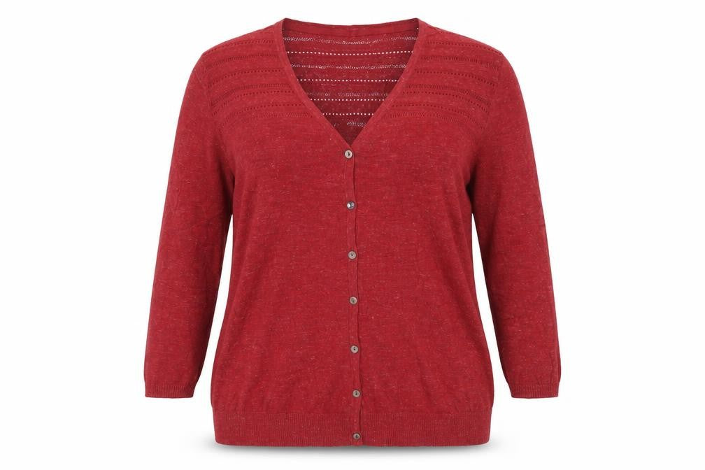 Fat Face Women’s Red Linen Blend V-Neck 3/4 Sleeve Cardigan UK 16