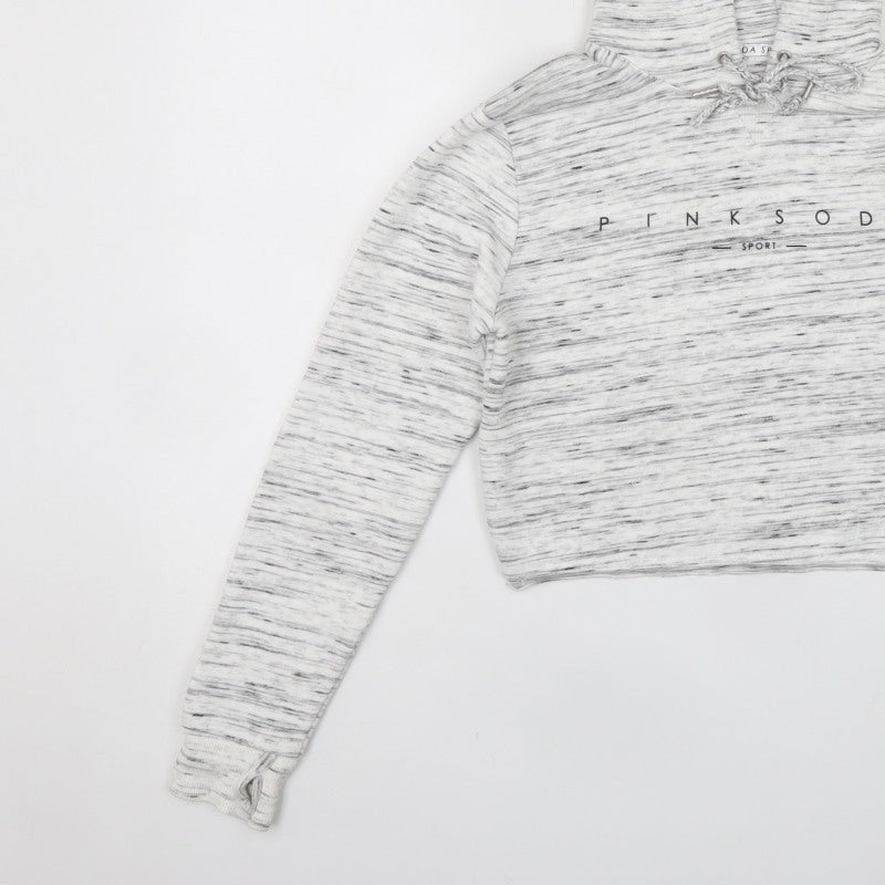 Pink Soda Sport Women Grey Marl Logo Hoodie UK 8 Pullover