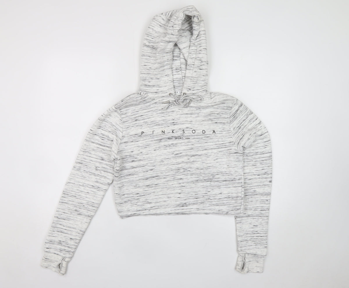 Pink Soda Sport Women Grey Marl Logo Hoodie UK 8 Pullover