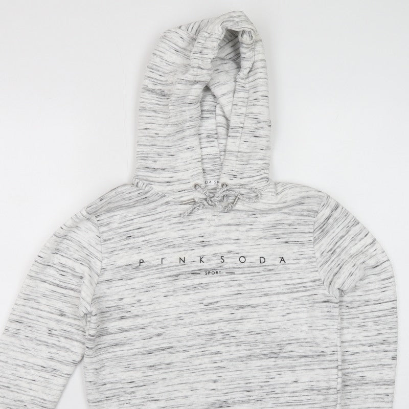 Pink Soda Sport Women Grey Marl Logo Hoodie UK 8 Pullover