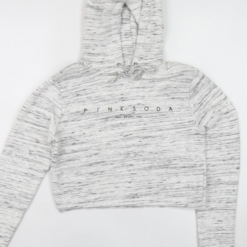 Pink Soda Sport Women Grey Marl Logo Hoodie UK 8 Pullover