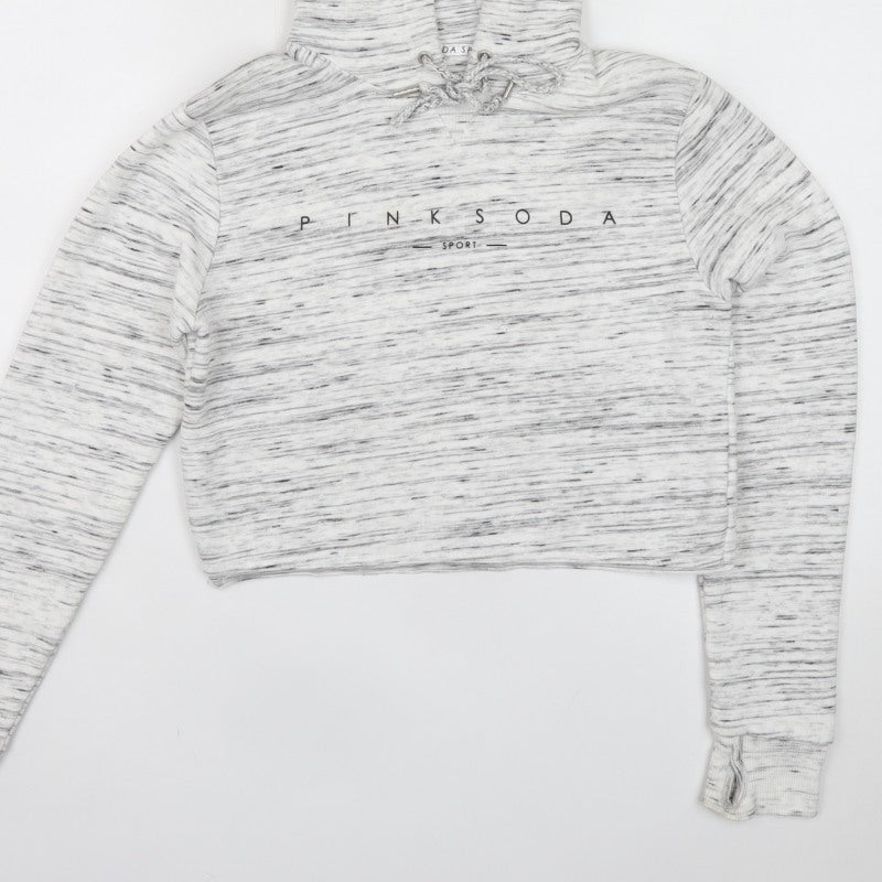 Pink Soda Sport Women Grey Marl Logo Hoodie UK 8 Pullover