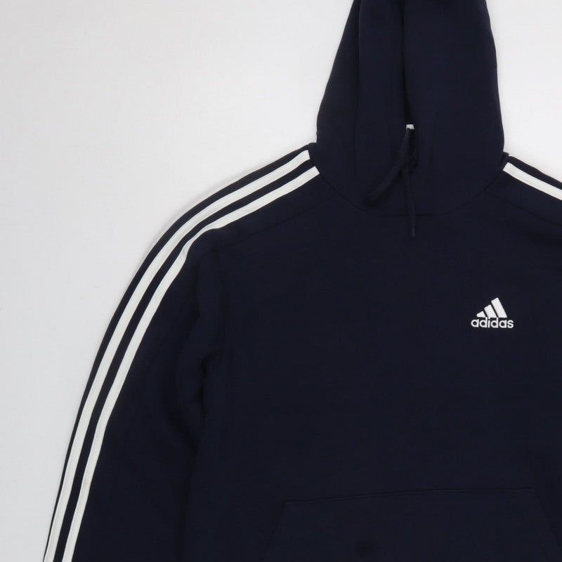 adidas Men’s Blue S Pullover Hoodie Logo 3 Stripe Sports