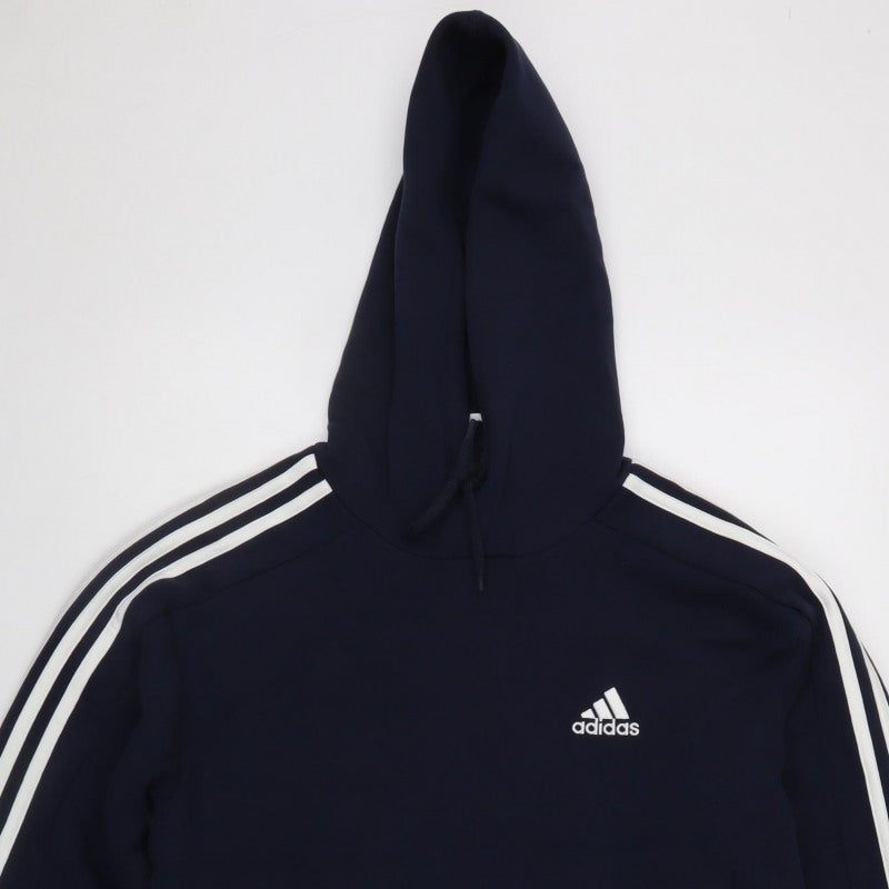 adidas Men’s Blue S Pullover Hoodie Logo 3 Stripe Sports