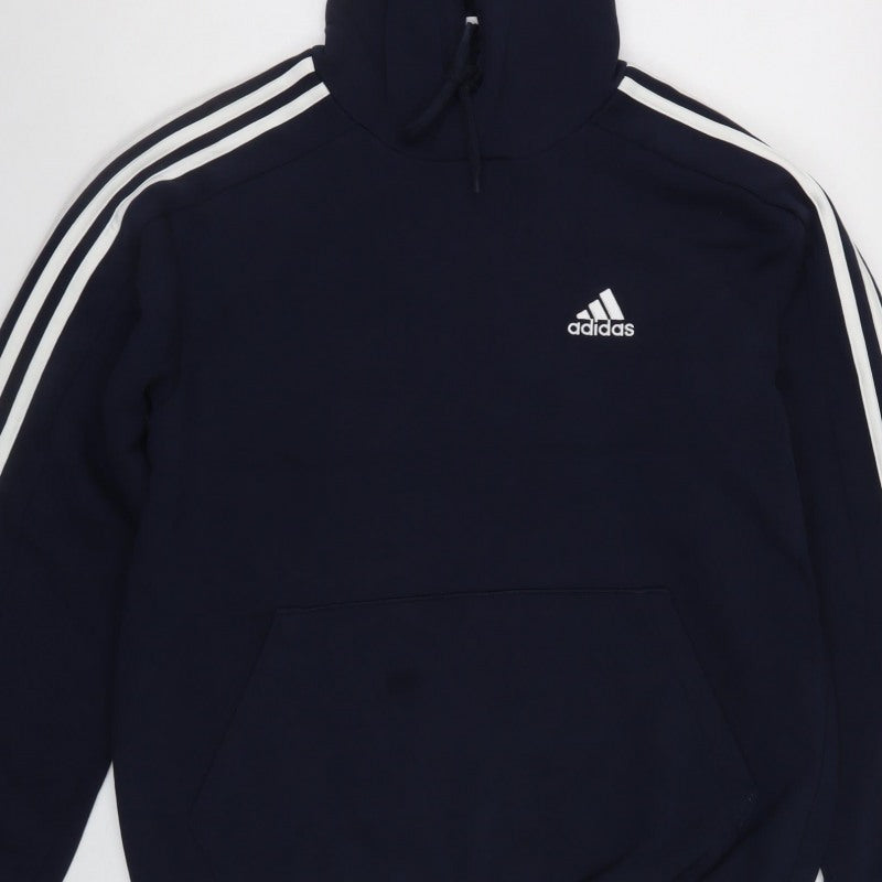 adidas Men’s Blue S Pullover Hoodie Logo 3 Stripe Sports