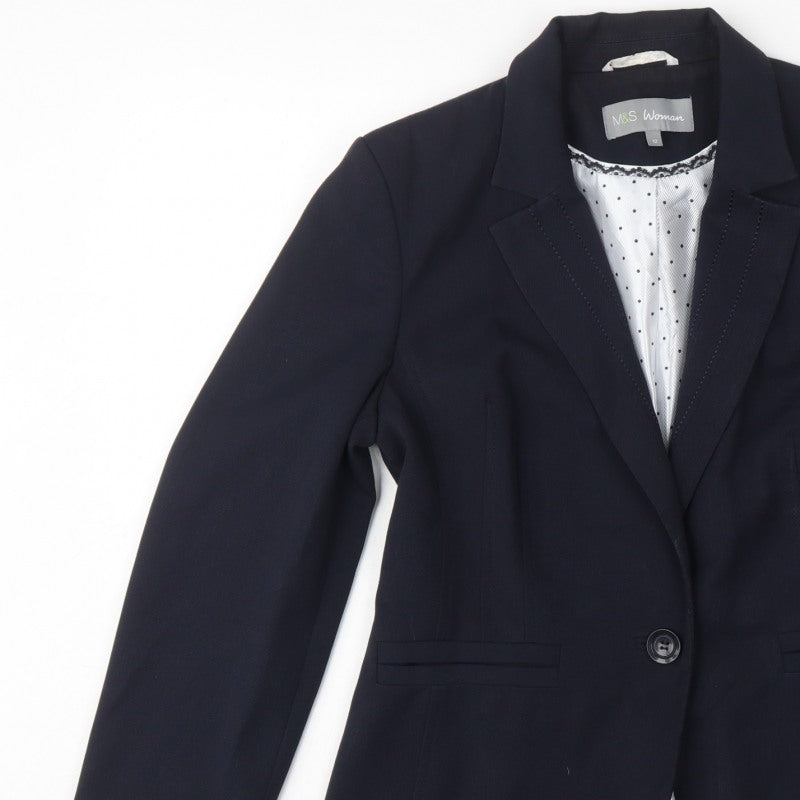 Marks and Spencer Women Navy Blue UK 12 Tailored One Button Blazer