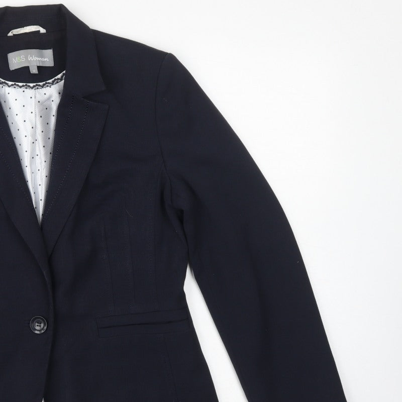 Marks and Spencer Women Navy Blue UK 12 Tailored One Button Blazer