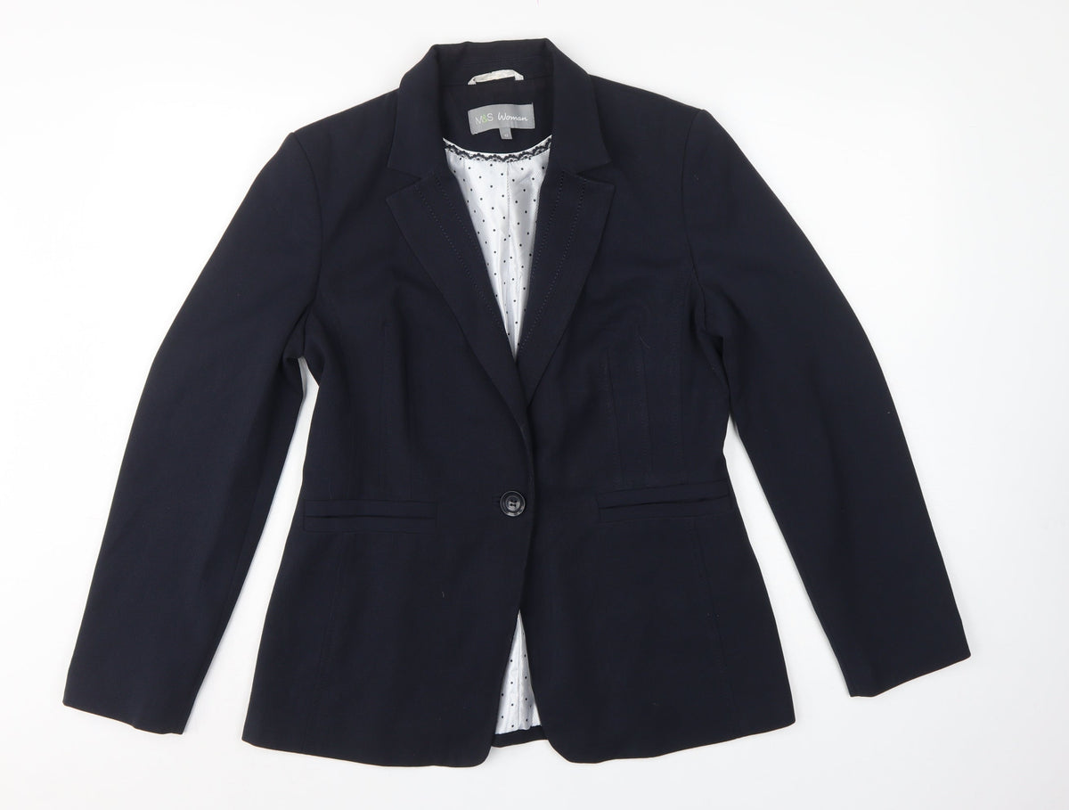 Marks and Spencer Women Navy Blue UK 12 Tailored One Button Blazer