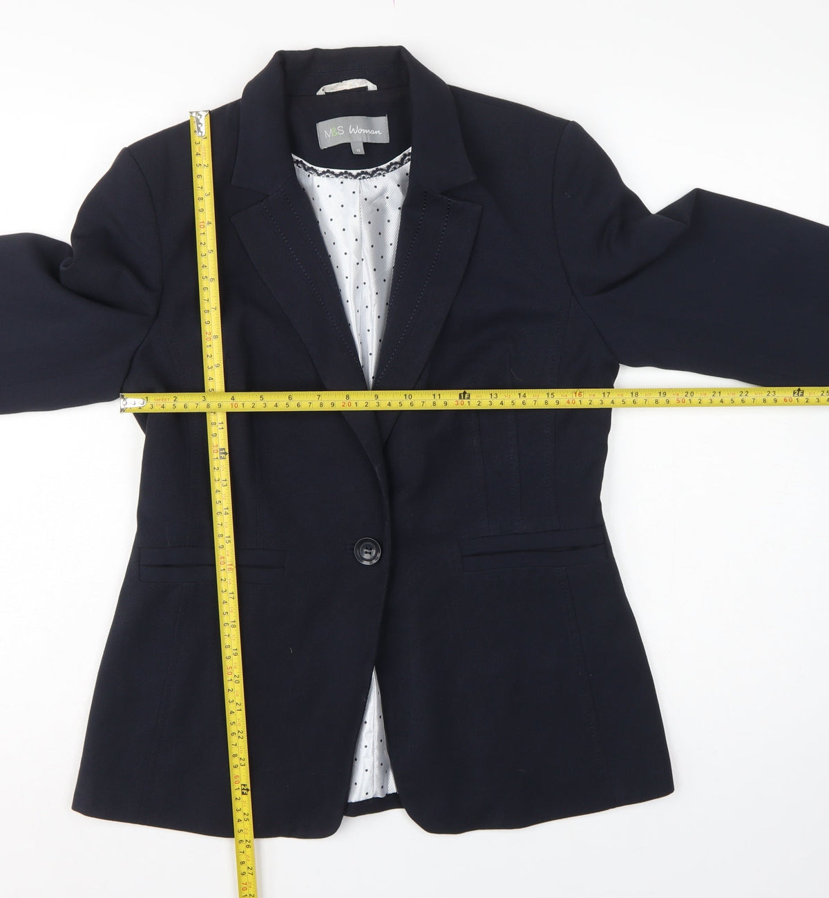 Marks and Spencer Women Navy Blue UK 12 Tailored One Button Blazer