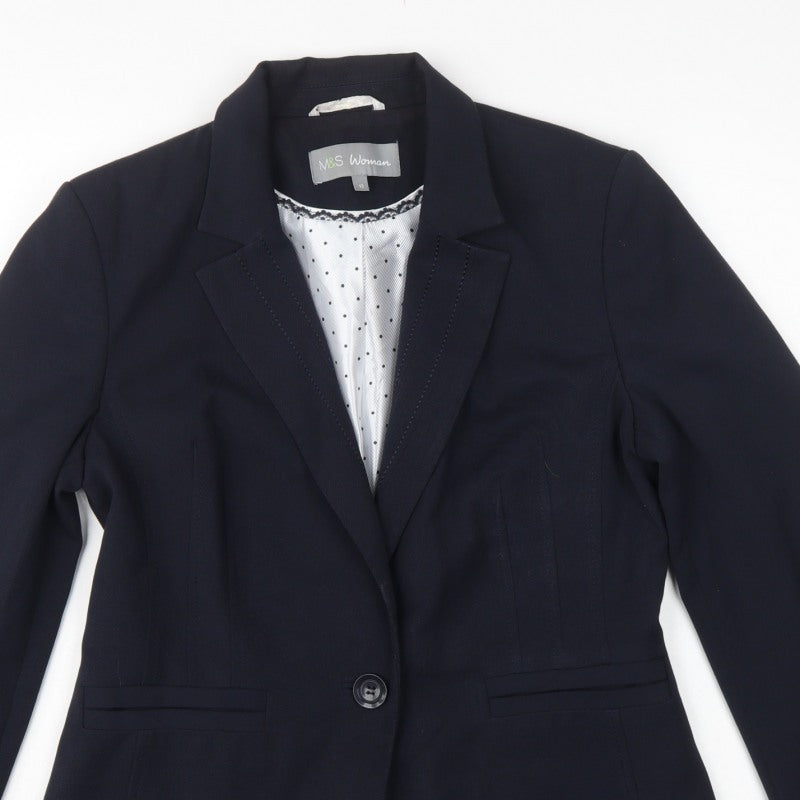 Marks and Spencer Women Navy Blue UK 12 Tailored One Button Blazer