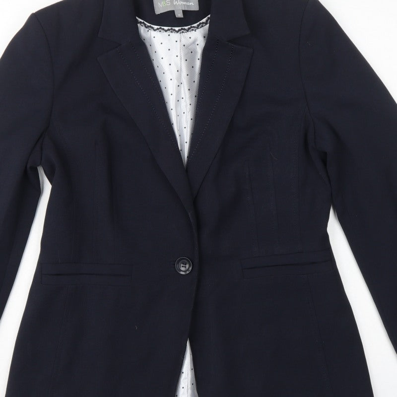 Marks and Spencer Women Navy Blue UK 12 Tailored One Button Blazer