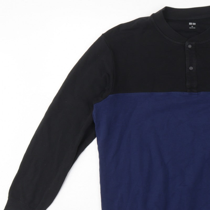 UNIQLO Men’s Black Blue XL Henley Colour Block Sweatshirt