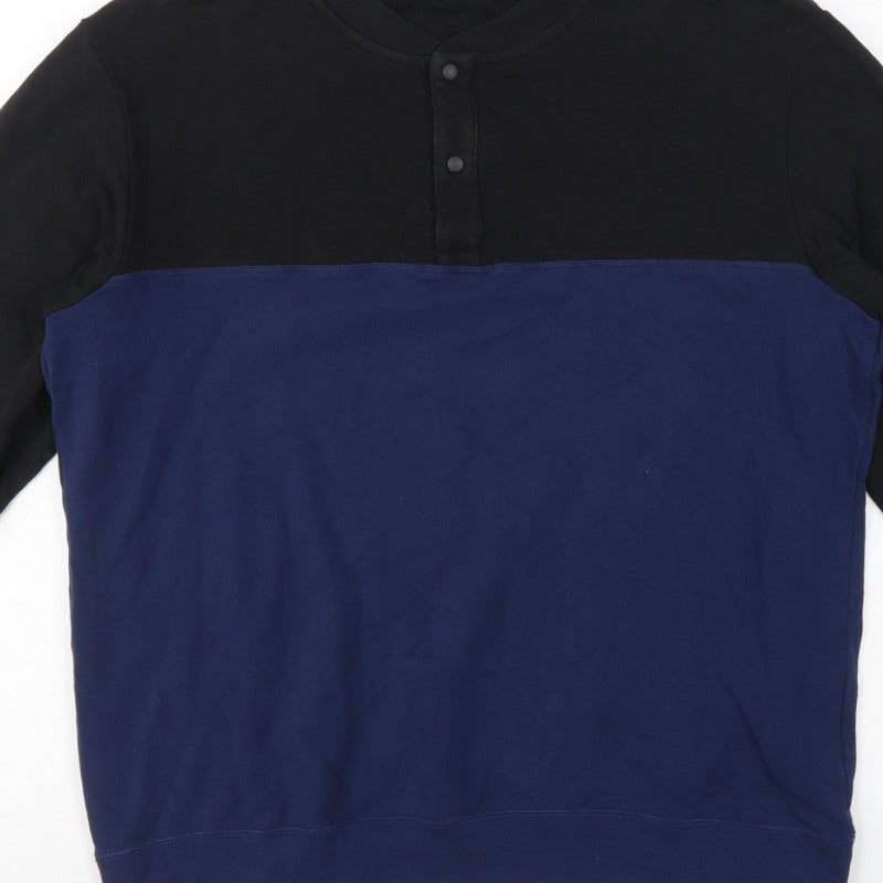 UNIQLO Men’s Black Blue XL Henley Colour Block Sweatshirt