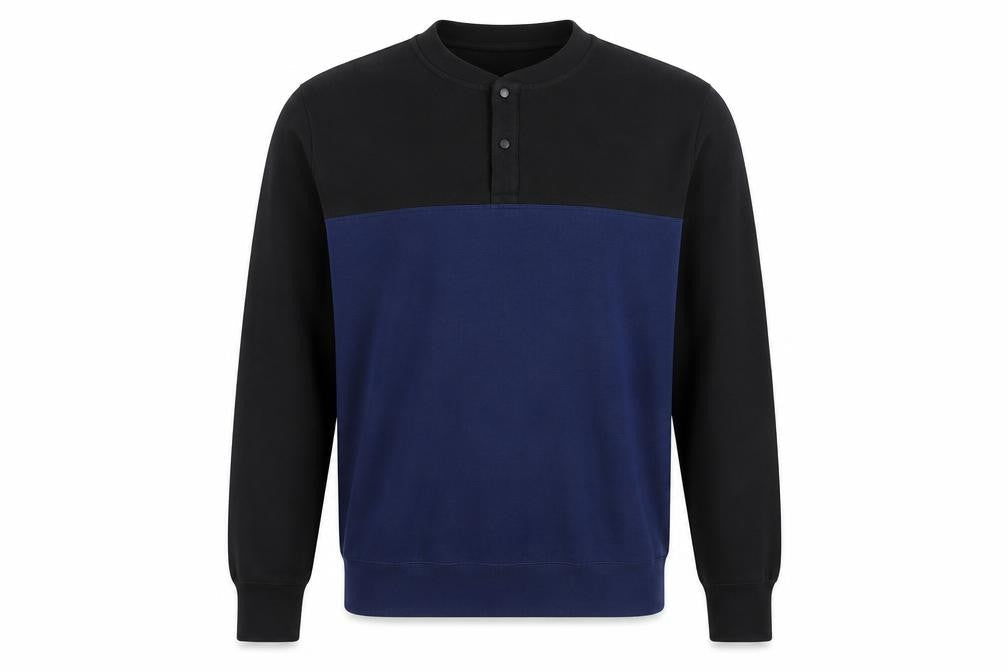 UNIQLO Men’s Black Blue XL Henley Colour Block Sweatshirt