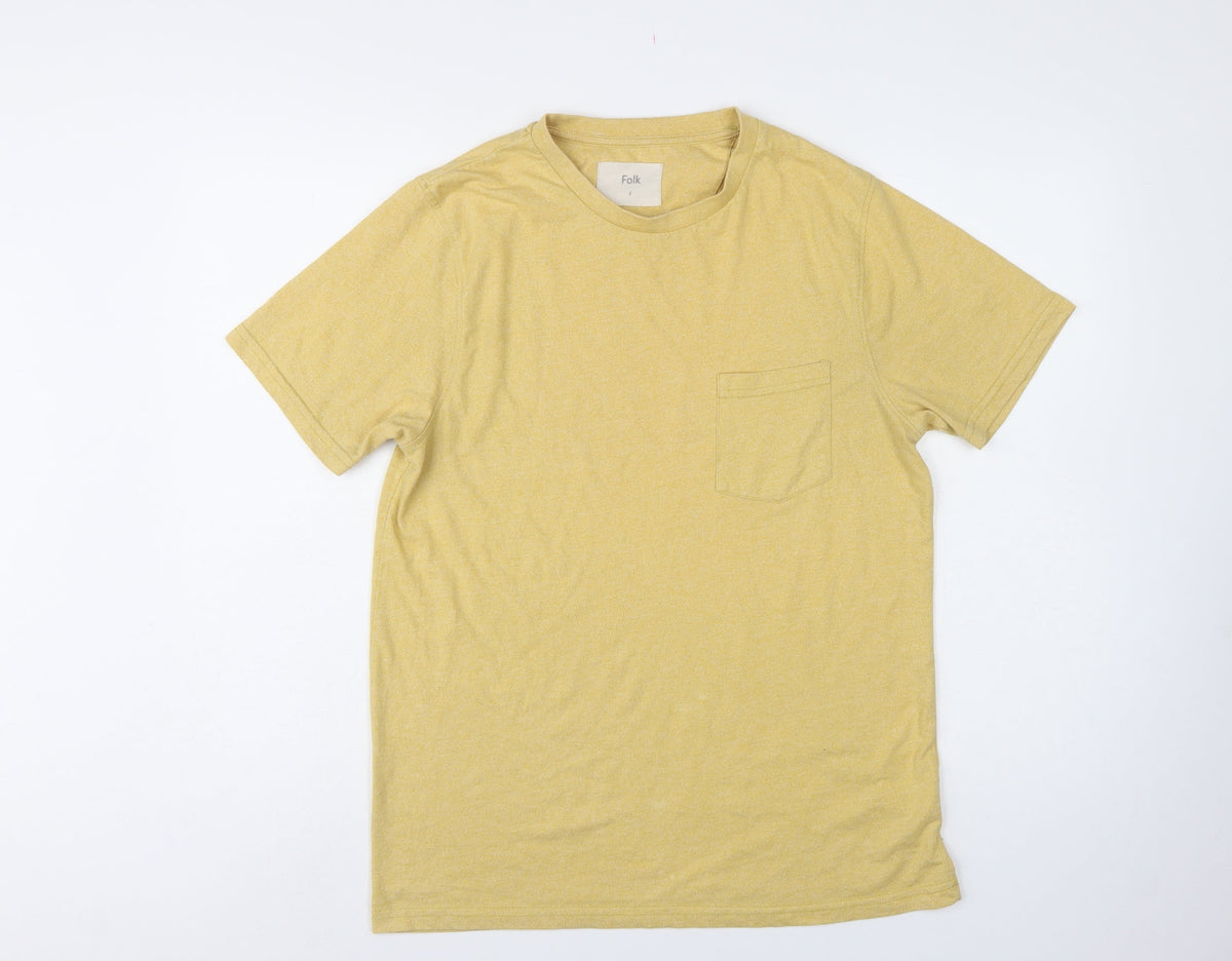 Folk Men’s Yellow Size M Pocket Crew Neck Short Sleeve T-Shirt