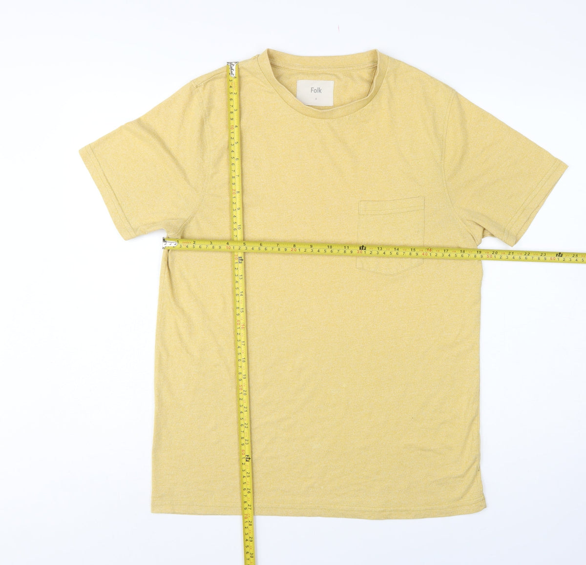 Folk Men’s Yellow Size M Pocket Crew Neck Short Sleeve T-Shirt
